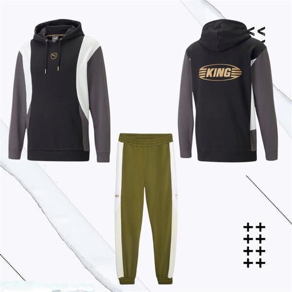 Puma King Kollektion Set schwarz/grau L Olive drab-aplpine snow M