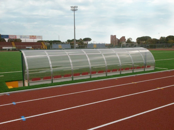 Lynxsport GmbH Spielerkabine - Auswechselbank 2 / 6m - 12 Plätze     Spielerschutz mit Seitenwänden aus Melaminharz