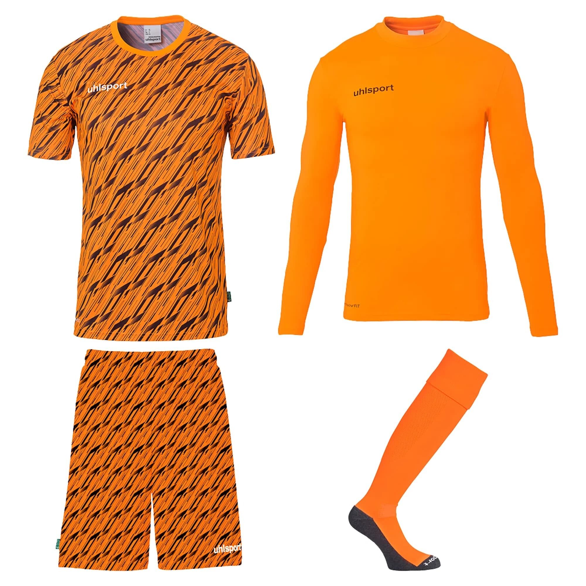 Uhlsport Progressive Torwart Set Kinder kurzarm fluo orange/schwarz 128