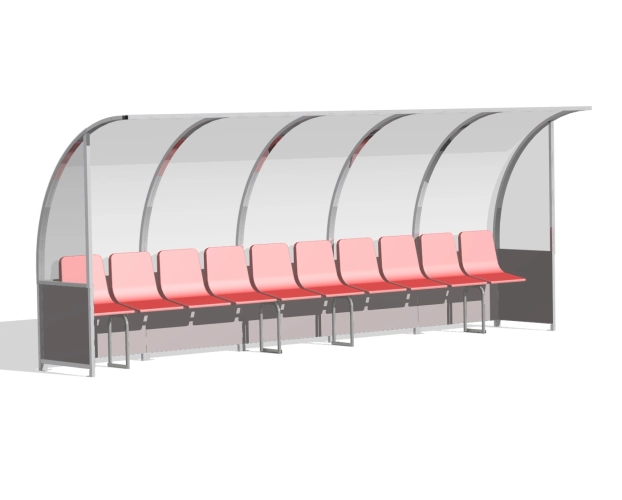 Lynxsport GmbH Spielerkabine - Auswechselbank 2 / 6m - 12 Plätze     Spielerschutz mit Seitenwänden aus Melaminharz